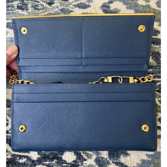 Authentic PRADA Saffiano Leather Metal Frame Continental Wallet in Blue w/COA - Picture 5 of 16